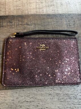 Coach Glitter Wristlet Pouch in Metallic Rose